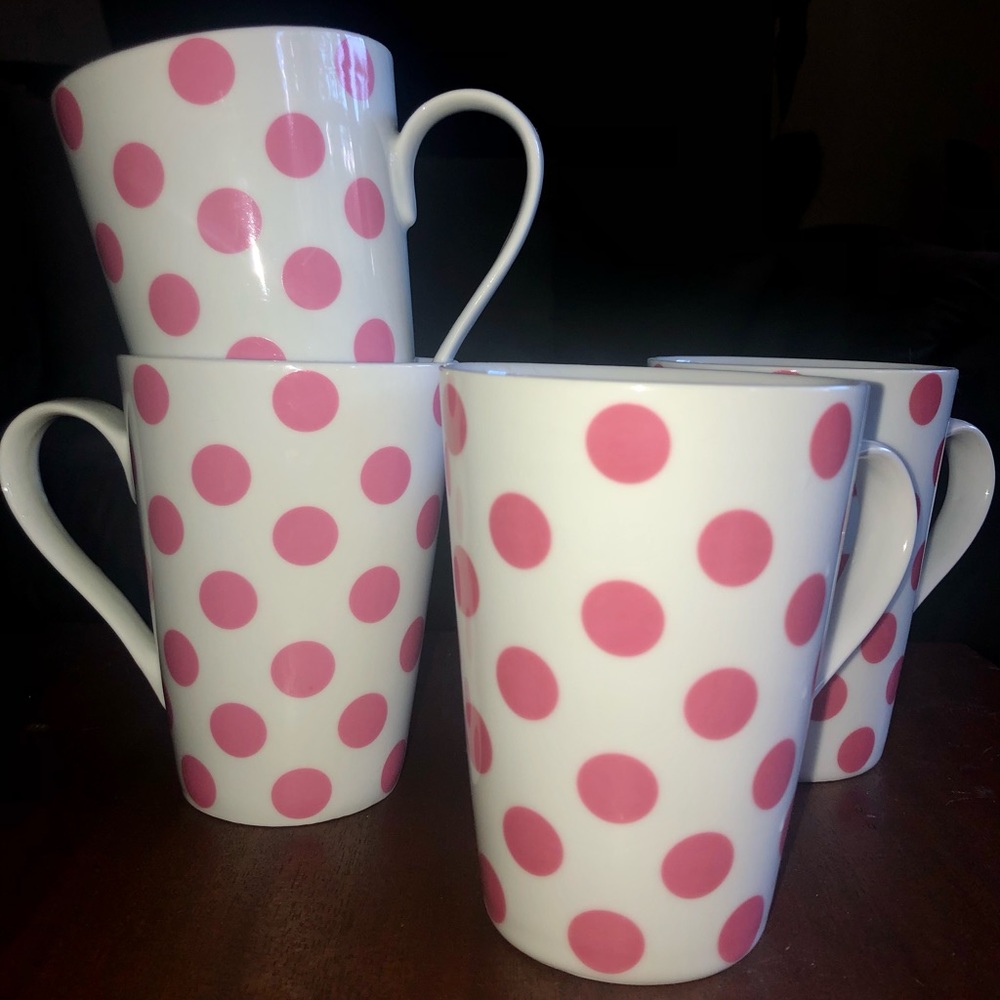 set of 4 -  12 oz - cute pink polka dot mugs